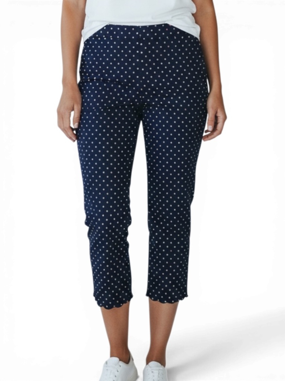 Navy Polka Dot Crop Pants High Rise Straight Leg Talbots Chatham Preppy 12